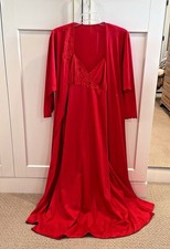 Vintage Shadowline Peignoir Set Red Nightgown Robe Sz M  Flaw Lingerie