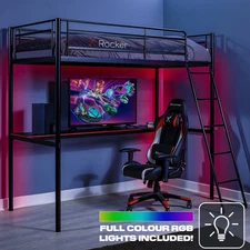 X Rocker HQ Twin Bunk Bed with LED Lights - Black Gaming Design