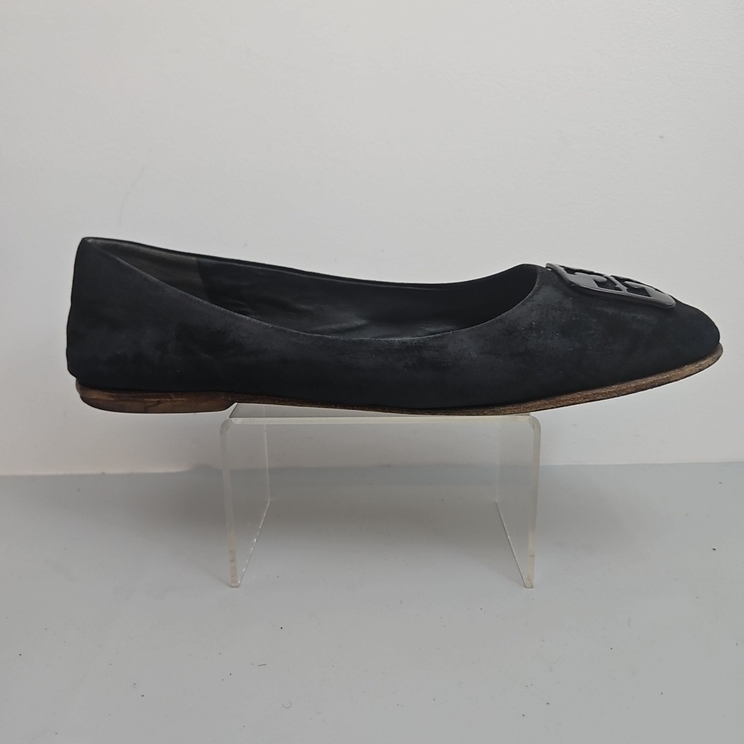 Tory Burch Georgia Ballet Flat Black Leather Suede Square Toe Logo Size 10M thumbnail 9