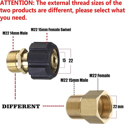 #ad Pressure Washer Adapter M22 15Mm Female Thread to M22 14Mm Male Fitting 4500PSI $35.00