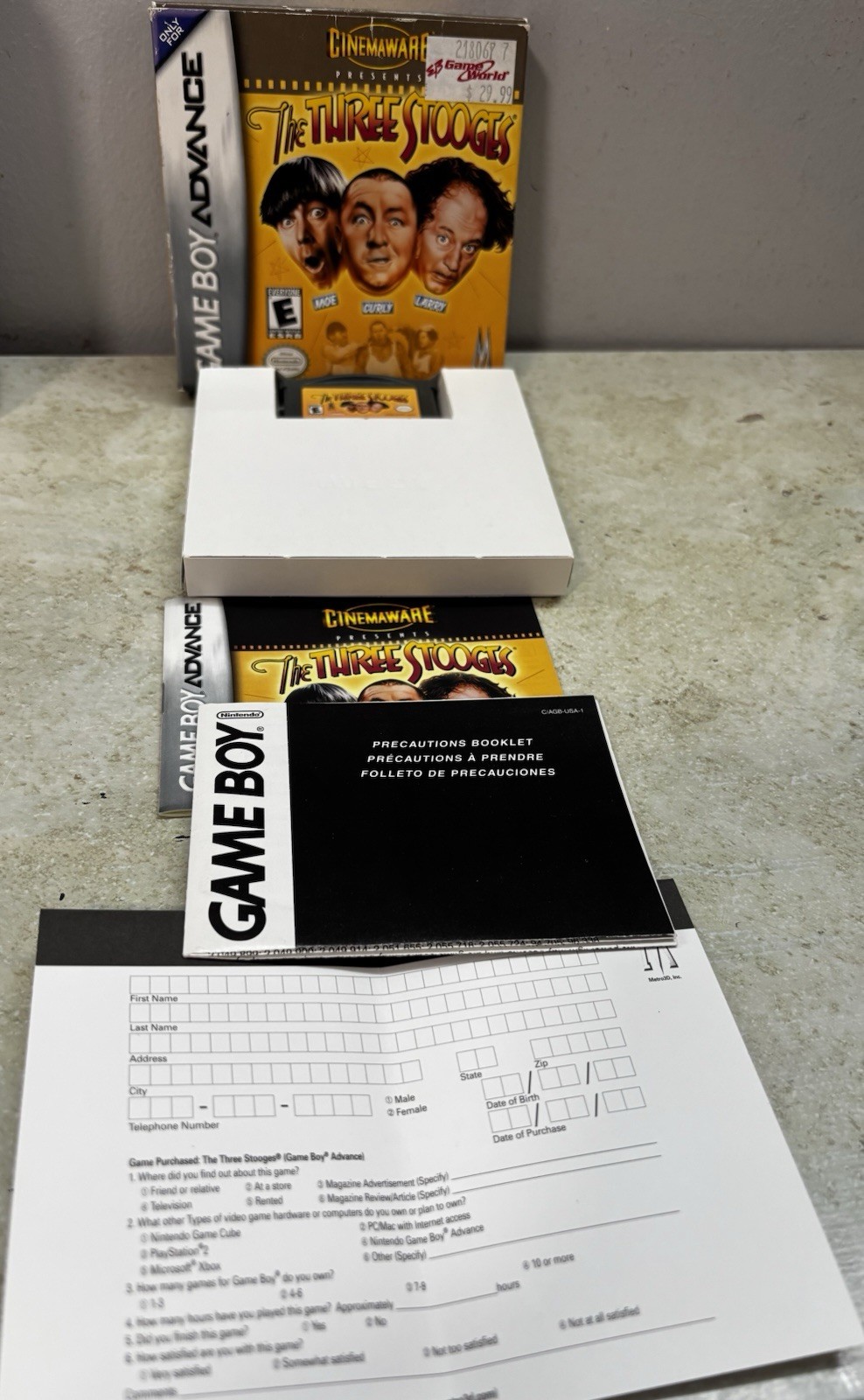 Three Stooges (Nintendo Game Boy Advance, 2002) Complete In Box  Cib Tested