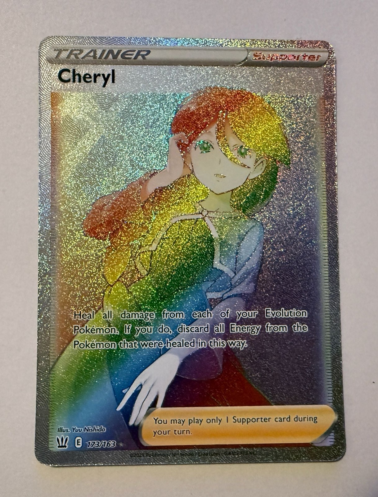 Pokemon Cheryl Secret Rare Rainbow Full Art Trainer Card 173/163