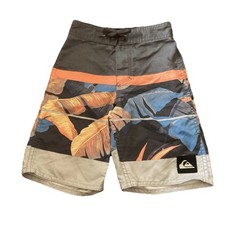 Quiksilver Leaf Print Stripe Elastic And Tie Board Shorts Swim Trunks Boy Size 5