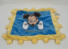 Disney Parks Mickey Mouse Blue Yellow Crinkle Tab Security Blanket Lovey Plush