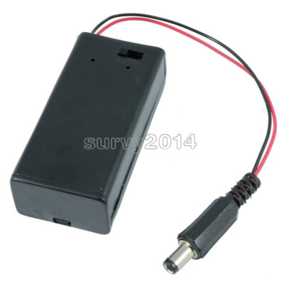 9V PP3 Battery Holder Box Case Wire Lead ON/OFF Switch Cover + DC 2.1mm Plug