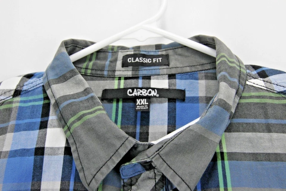 Карбоновая мужская рубашка размер XXL с длинным рукавом серый/черный/синий/зеленый клетчатый классический крой - Изображение 4 из 4