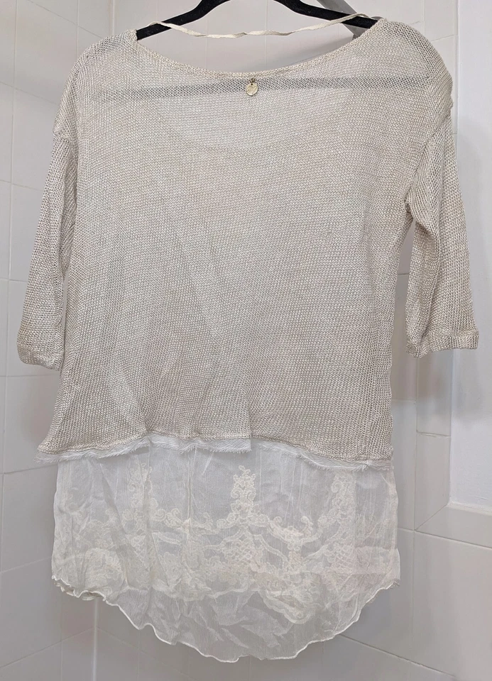 Nana Nucci Италии шелк льняной вышитый кружевной свитер блузка рубашка размер 1 S/M - Изображение 3 из 4