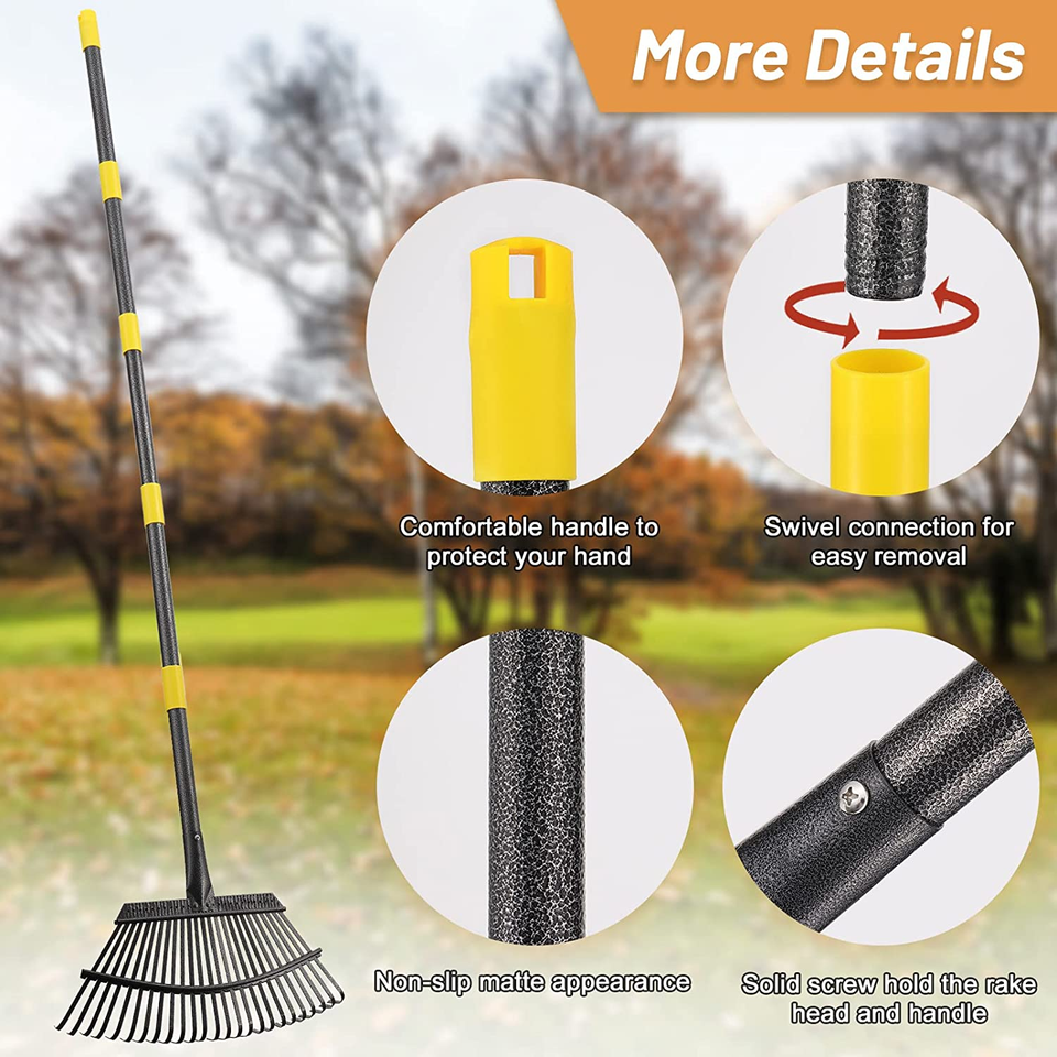 Garden Leaf Rake Metal Adjustable Rakes Hand and Leaves Lawns 18 Wide ...