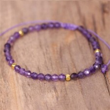 Natural 4mm Amethyst Stone Beaded Bracelet Purple Crystal Braided Bracelet