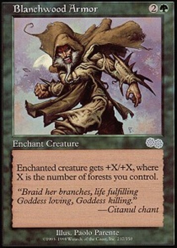 Blanchwood Armor ~ Lightly Played Urza's Saga MTG Magic UltimateMTG Green Card