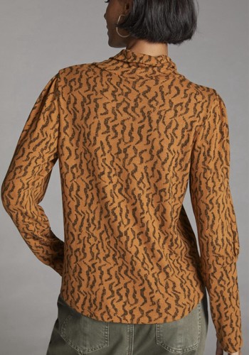 Anthropologie Puff Sleeved Turtleneck Brown Motif Top Size XL - Picture 3 of 17