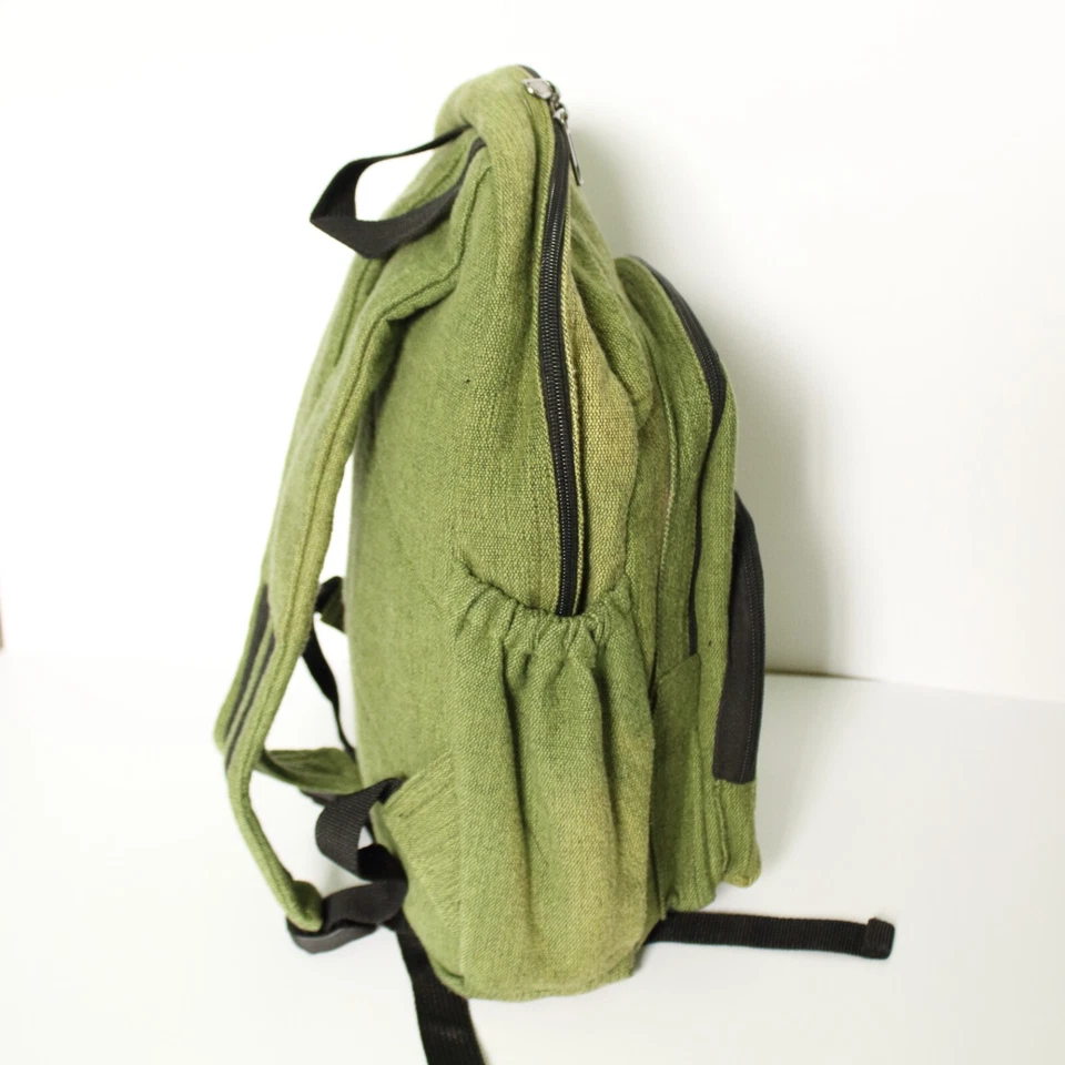Kathmandu Imports Backpack Green Hemp Style Mushroom Embroidery Nepal Boho Festi - Image 3 of 4