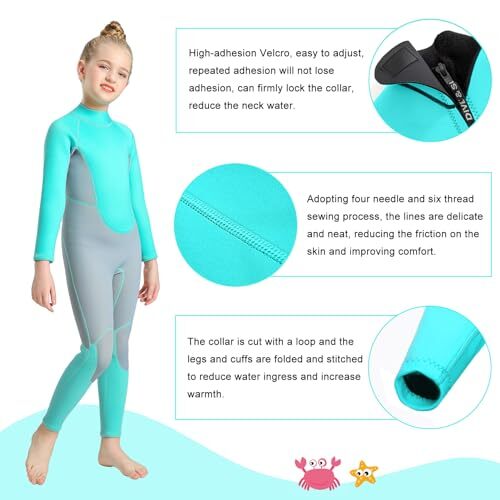 Kids 2.5mm Neoprene Wetsuit Full Body - Long Sleeve For Swimming, Diving, Surfing, UV Protection
