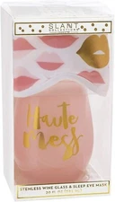1- Slant Collections HAUTE MESS Stemless Wine Glass 20 ounce & Eye Mask Set