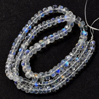 1 Strang AA+ SUPER QUALITÄT BLAUES FEUER ''RAINBOW MOONSTONE'' RONDELLE 4-5...