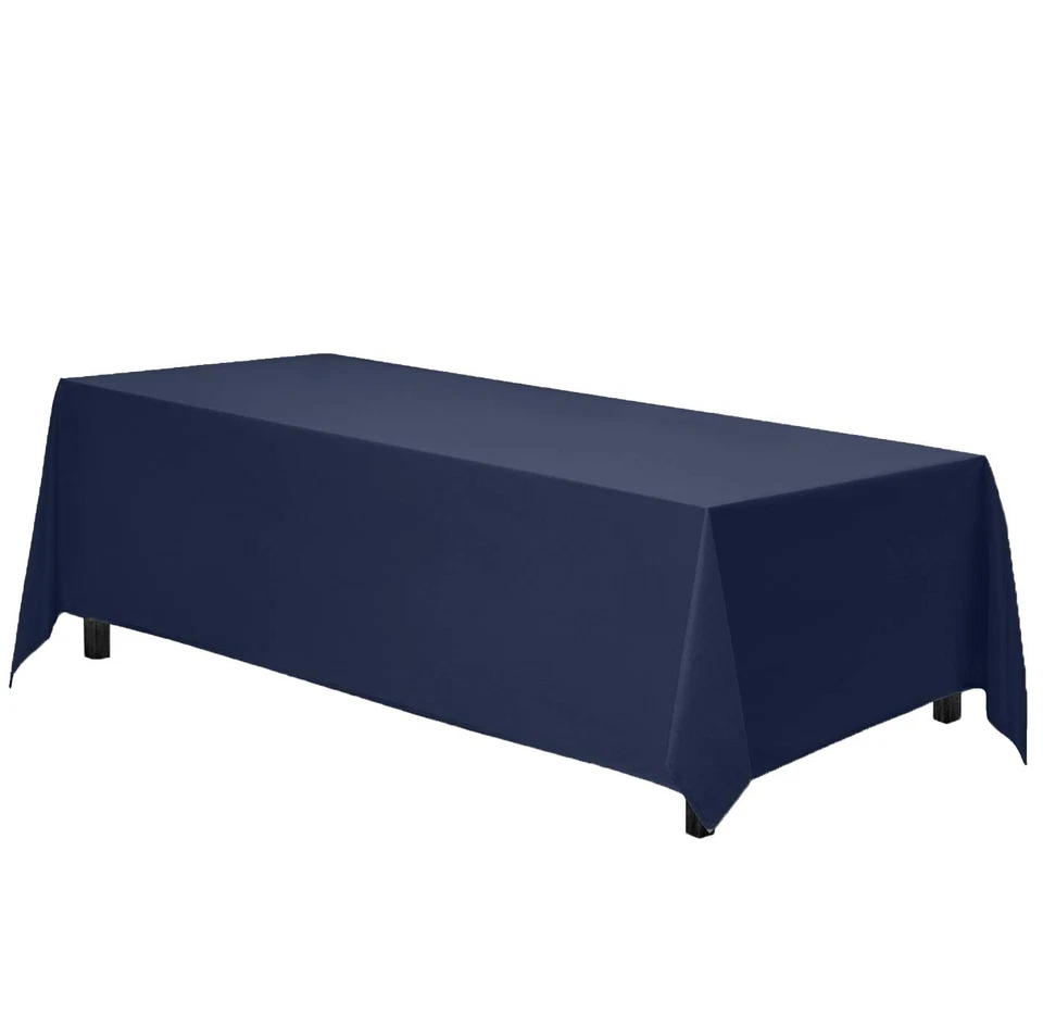 90x132 Inch Navy Blue Rectangular Tablecloth for 6 Foot Tables Machine Washable - Image 2 of 4