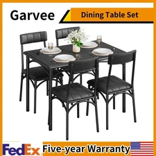 5 Piece Dining Set Kitchen Table and Chairs 4 Upholstered Chairs Metal and Woo