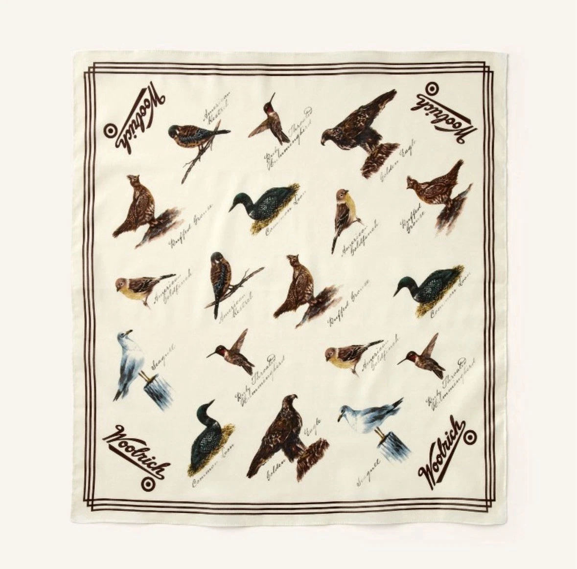 Woolrich x Target Cream Bird Motif Cotton Bandana Scarf•In Hand•NWT**FREE Gift**