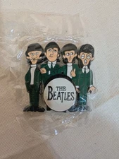 Vintage Beatles Enamel Pin NOS John Lennon Paul McCartney George Ringo Green...
