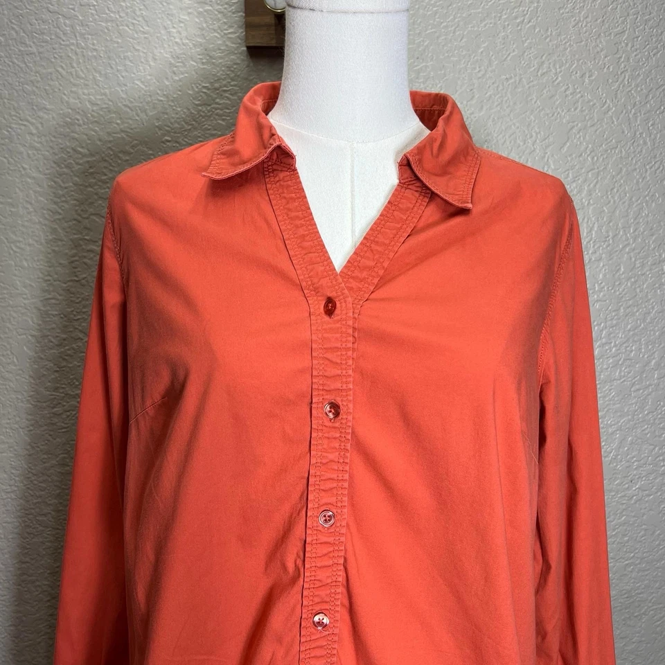 St. John’s Bay Women Shirt Top L Orange Button Up Pinwale Corduroy Long Sleeve - Image 4 of 4