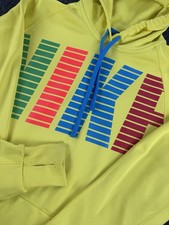 Nike Therma Fit Hoodie Womens Medium Neon Yellow Multicolor Logo Pullover