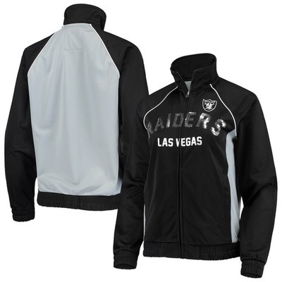 Las Vegas Raiders G-III 4Her Carl Banks Backfield Raglan Full-Zip Track Jacket S