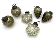 Vtg Mercury Kugel Style Glass Ornaments Christmas Crackled Silver Gold Heavy 2.5