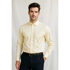 PRONTO UOMO Dress Shirt Mens 17.5 Tall Cream Non Iron Classic Fit Preppy Office