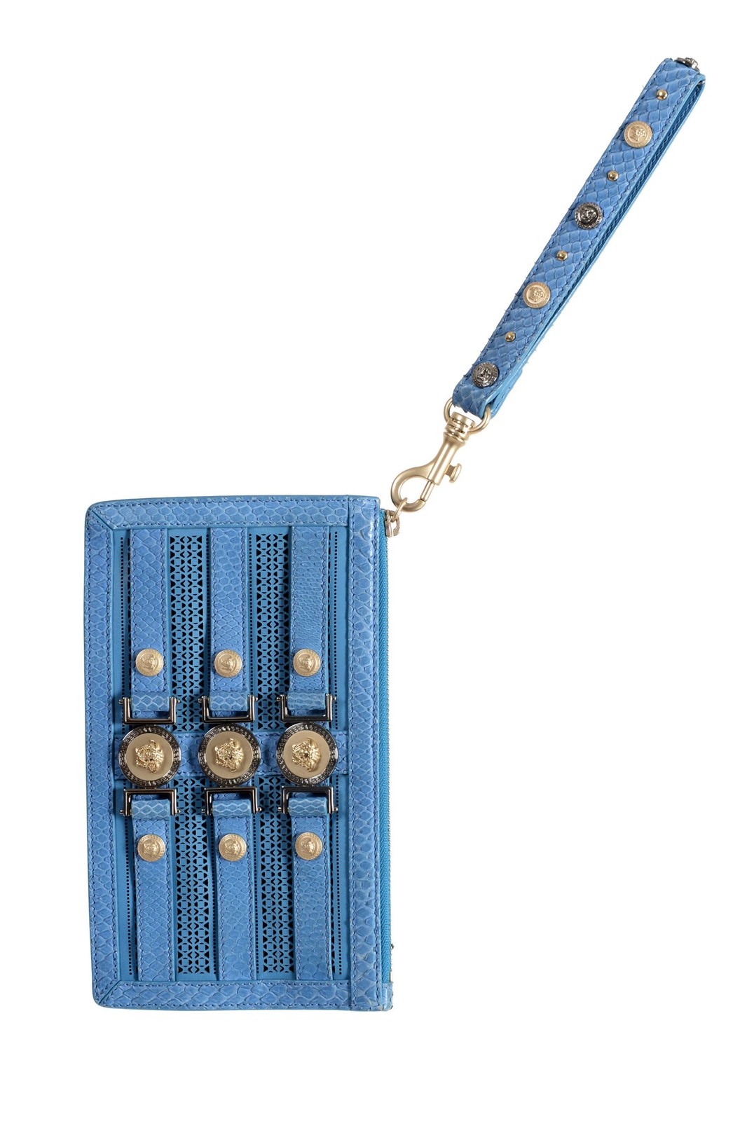 Синий женский браслет-клатч Versace из 100 кожи на запястье 180490₽