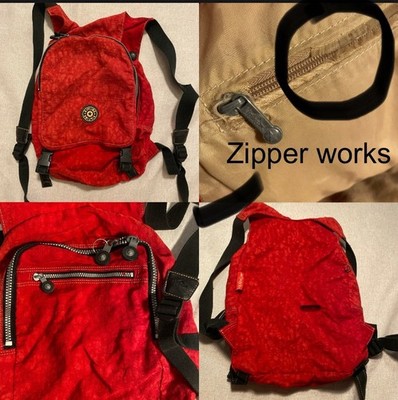 Vtg Y2K Kipling Red Mini Backpack Handbag Purse Bag Zip Pockets