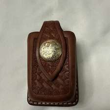 Hand Tool Leather Cell Phone Pager Or Other Items Case With Belt Clip-Brown