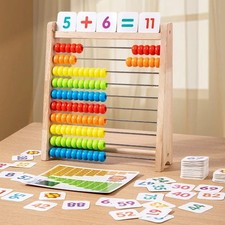 Wooden Abacus for Kids 10-Row Counting Toy with Beads Sticks Alphabet Cards Gift
