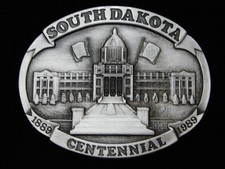 PI05153 NOS VINTAGE 1989  SOUTH DAKOTA CENTENNIAL  PEWTER BELT BUCKLE