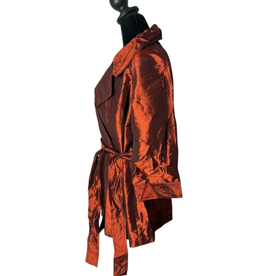 Chico's Belted Jacket Size 2 US M 3/4 Sleeve Shiny Tafetta Statement Maximalist - Image 4 of 4