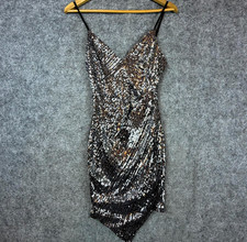 Windsor Bling Glam Queen Mini Dress Womens Black Sequin NYE Asymmetrical Hem