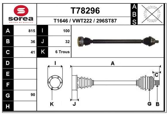 Cardan Altea 1.9 TDI arbre de transmission avant pour moteurs injecteurs pompe