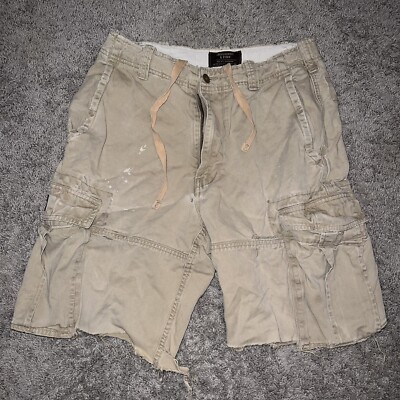 Abercrombie & Fitch Cargo Shorts Men's 32 Beige Heavy Casual Preppy Distressed