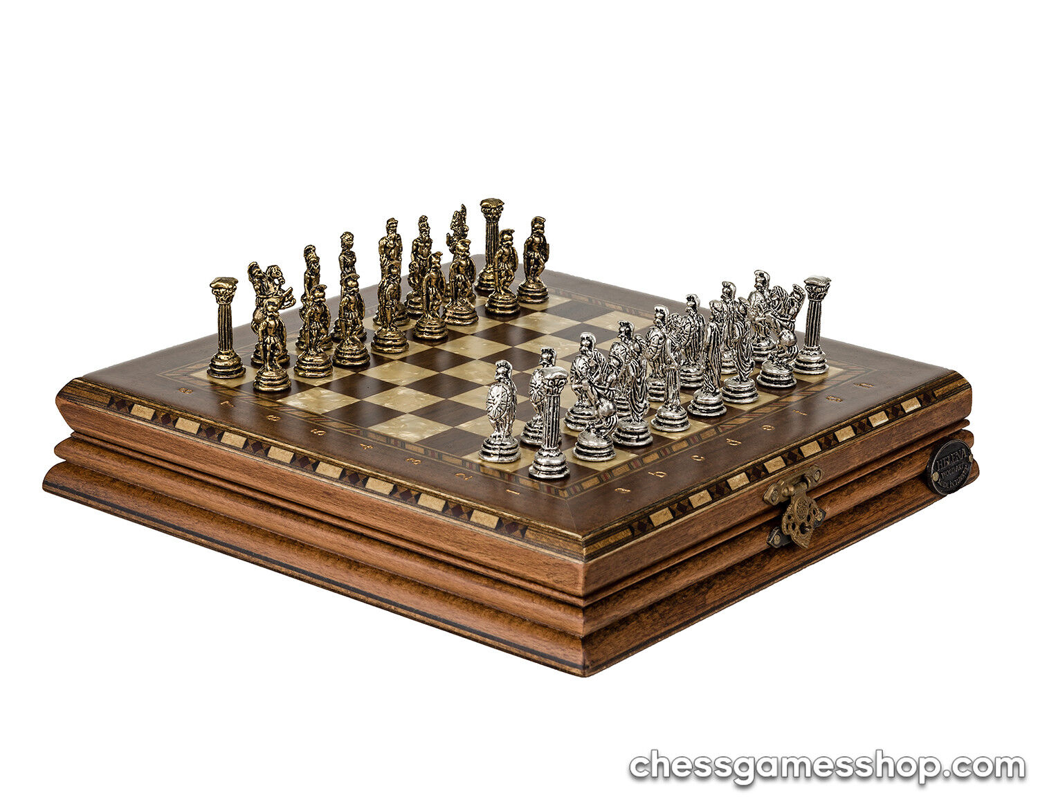 Luxury handmade chess set-Brass chessmen walnut mosaic chess board - GIFT  iTEM