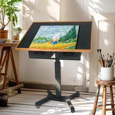 FATIVO Puzzletisch mit 2 Schubladen Puzzleplateau Puzzle Board Holz Puzzlebrett Rollbar