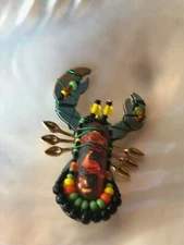 Estate Liztech Signed 2003 Silvertone Mirror LOBSTER w Beads Mixed Materials Pin