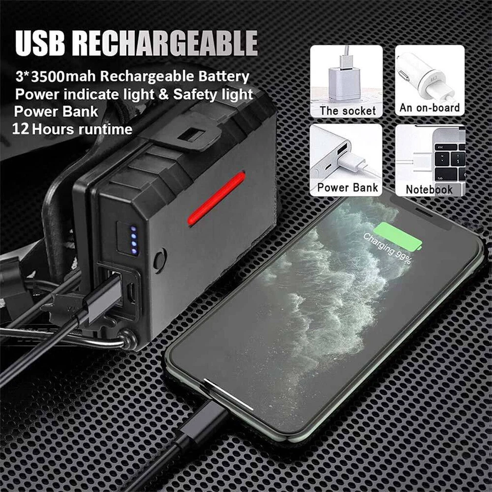 Faro LED súper brillante impermeable USB recargable con 3 baterías CREE Tech - Imagen 4 de 4