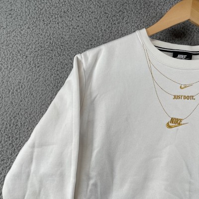 Nike Sweatshirt Womenu0026#039;s Size Medium Gold Chain Pullover Crewneck White  Necklace | eBay