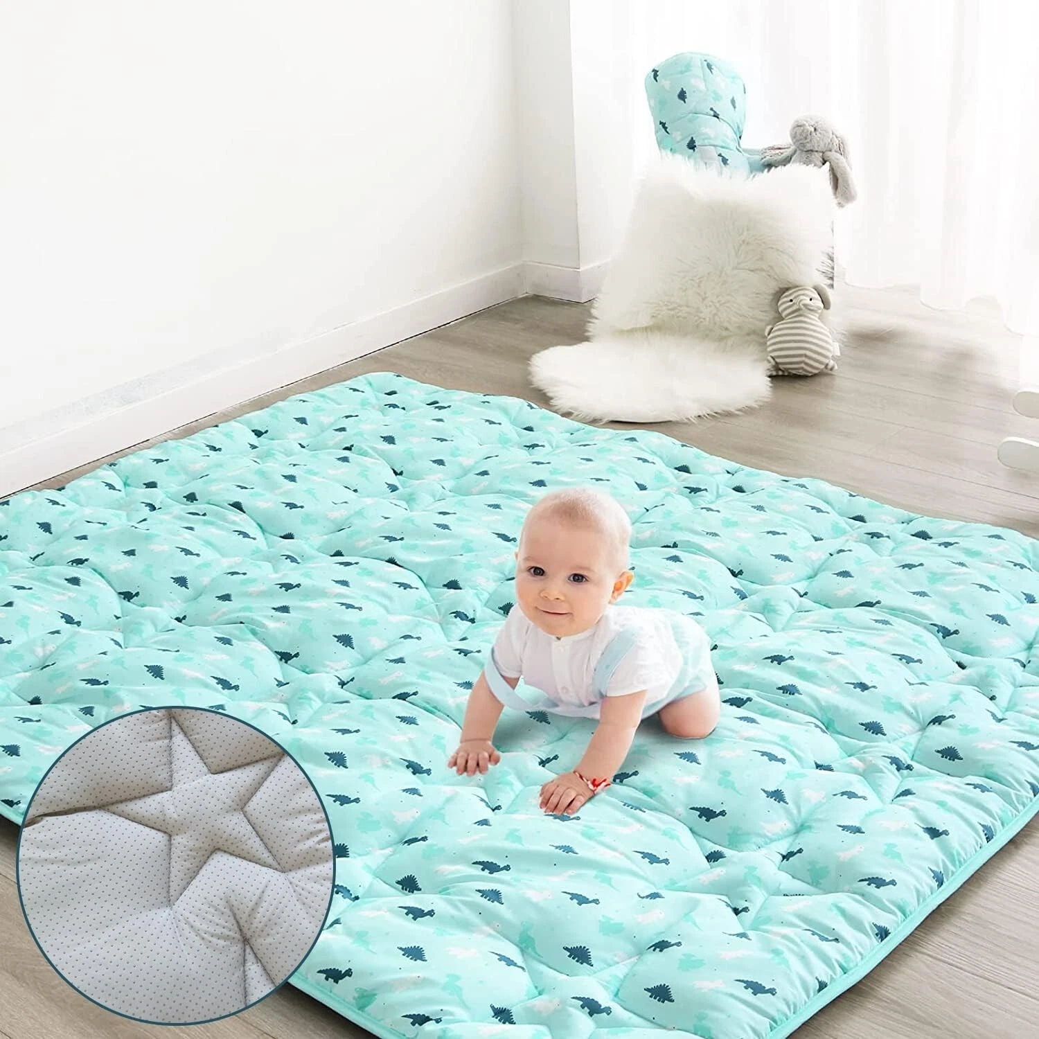 Baby Play Mat for 71''x59'' Playpen Large & Thick Non Slip Crawling Mat Dinosaur