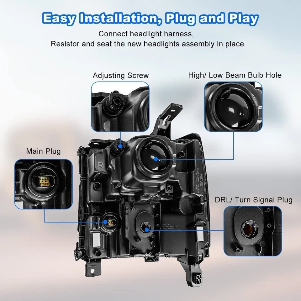 ✅ Faros proyectores LED DRL xenón HID negros para Chevy Silverado 1500 16-18 Foto 3 de 4