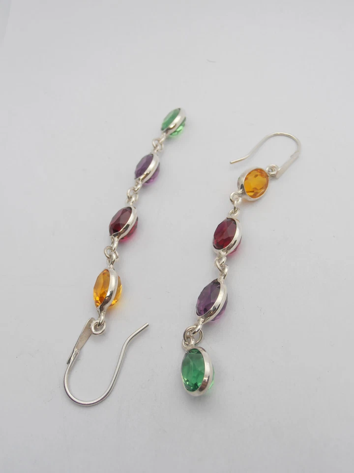 Orecchini in Argento 925 e Pietre sintetiche- imitazione rubino topazio smeraldo - Immagine 4 di 4