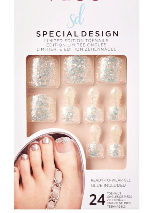 Kiss sd Special Design Pedicure Glue-On False Toe Nails SO REFRESHING Glitter