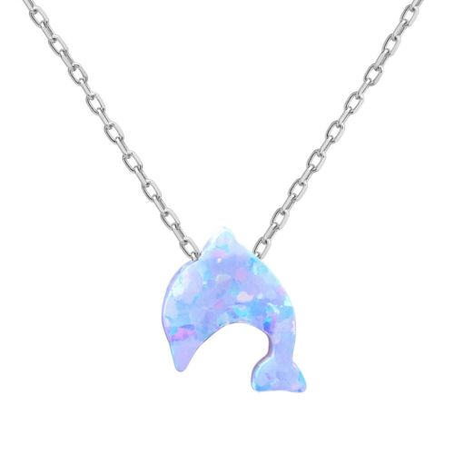 Sterling Silver  Small White Opal Dolphin Necklace - Picture 1 of 1