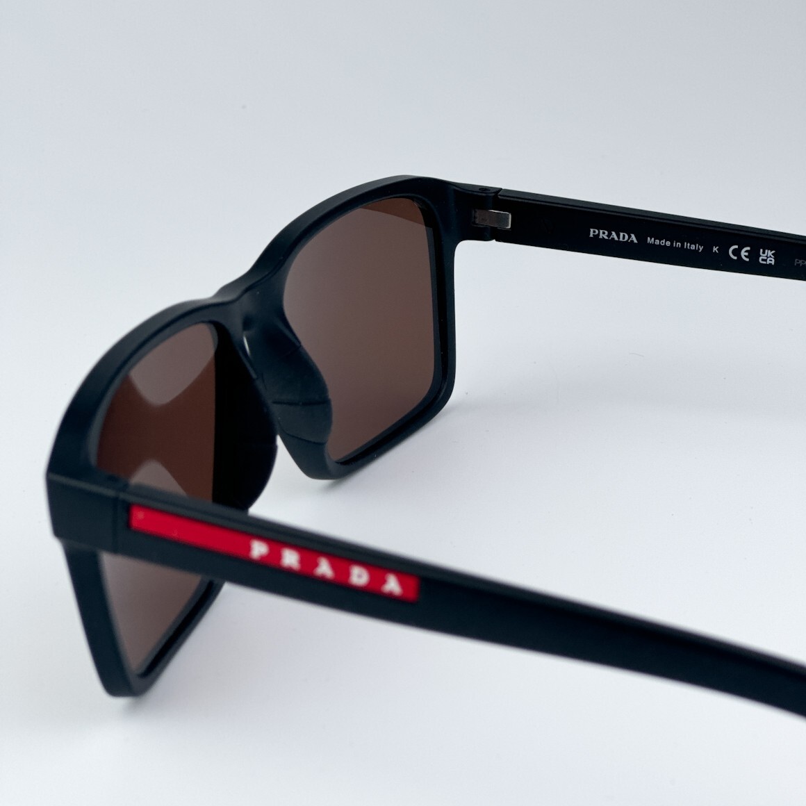 Prada Linea Rossa Women Sunglasses Black Brown Rectangle 