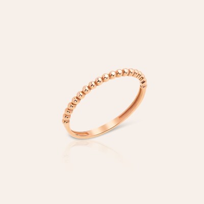 Rose Gold 14K Dainty Beaded Ring, Stackable Minimalist Band, Size 8, 1MM