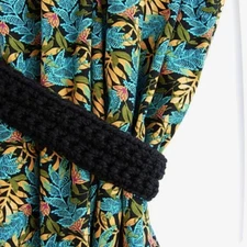 Pair of Basic Solid Black Curtain Tiebacks Crochet Modern Simple Thick Tie Backs